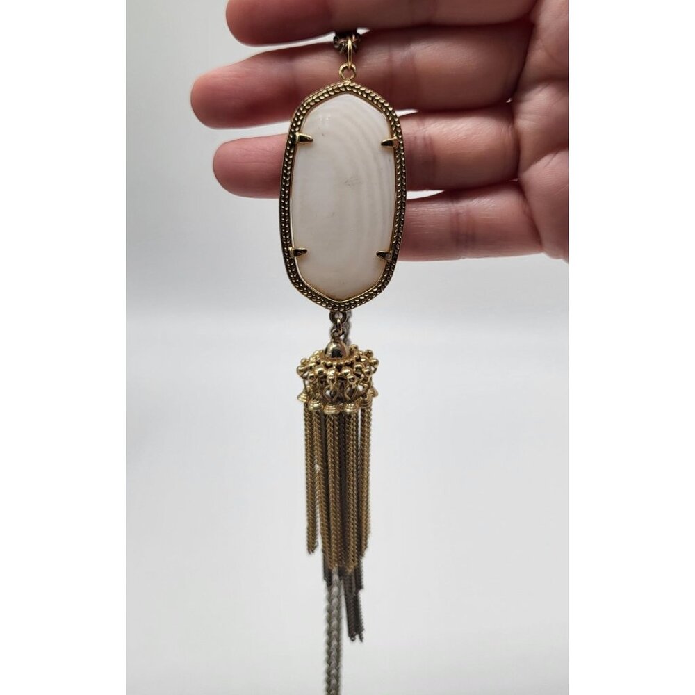 KENDRA SCOTT LONG PENDANT TASSEL NECKLACE IVORY PEARL GOLD TONE - Picture 8 of 13